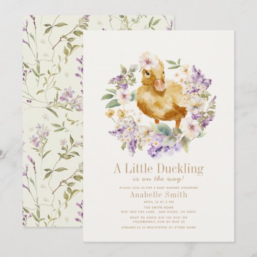 Duckling Waterverf Bloemen Meisje Baby shower Kaart (Voorkant / Achterkant)