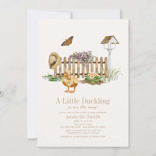 Duckling Waterverf Tuin Meisje Baby shower Kaart (Voorkant)