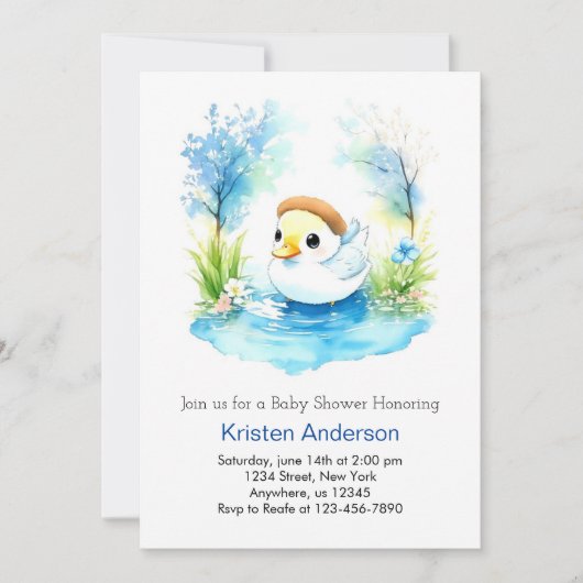 Duckling Waterverf Wildflower Boy Baby shower Kaart (Voorkant)