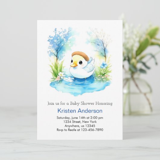 Duckling Waterverf Wildflower Boy Baby shower Kaart (Staand voorkant)