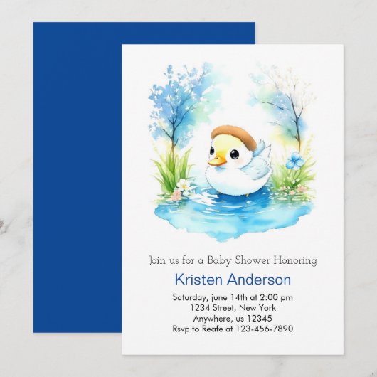 Duckling Waterverf Wildflower Boy Baby shower Kaart (Voorkant / Achterkant)