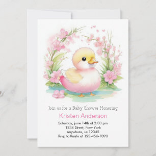 Duckling Whimsical Roze Bloemen Meisje Baby shower Kaart