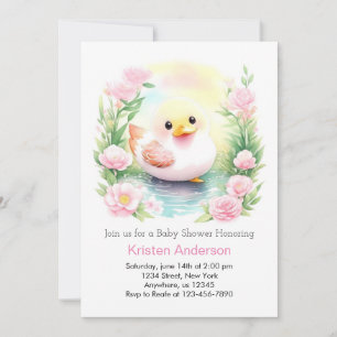 Duckling Whimsical Waterverf Meisje Baby shower Kaart