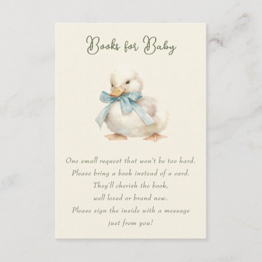 Duckling with Ribbon Baby Shower Books for Baby Informatiekaartje (Voorkant)