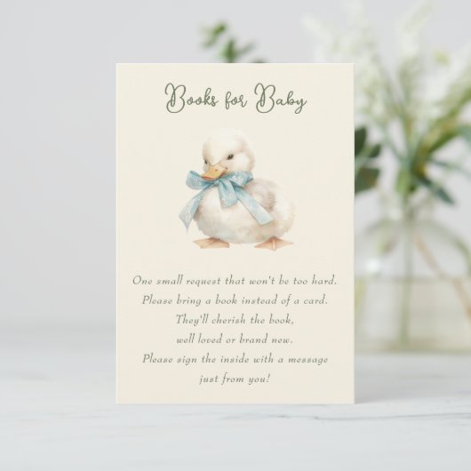 Duckling with Ribbon Baby Shower Books for Baby Informatiekaartje (Staand voorkant)