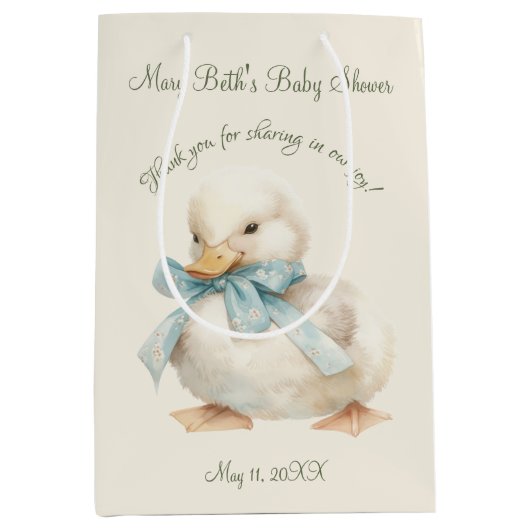 Duckling with Ribbon Baby Shower  Medium Cadeauzakje (Voorkant)