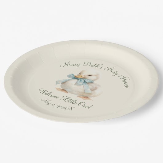 Duckling with Ribbon Baby Shower Paper  Papieren Bordje (Gekanteld)