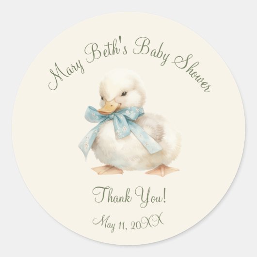 Duckling with Ribbon Baby Shower Paper Ronde Sticker (Voorkant)