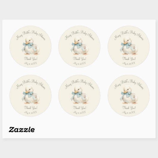 Duckling with Ribbon Baby Shower Paper  Ronde Sticker (Vel)