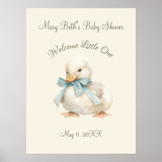 Duckling with Ribbon Baby Shower Welcome Sign Poster (Voorkant)