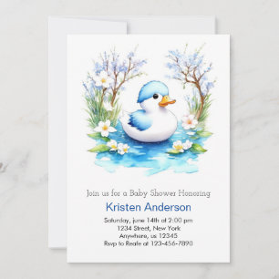 Duckling Zalig Blauw Bloemen Jongen Baby shower Kaart