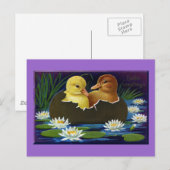 Ducklings in Eggshell Boat met waterlelies Briefkaart (Voorkant / Achterkant)
