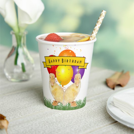 Ducklings & Kleurrijke Ballonnen Verjaardag van ki Papieren Bekers (Insitu)