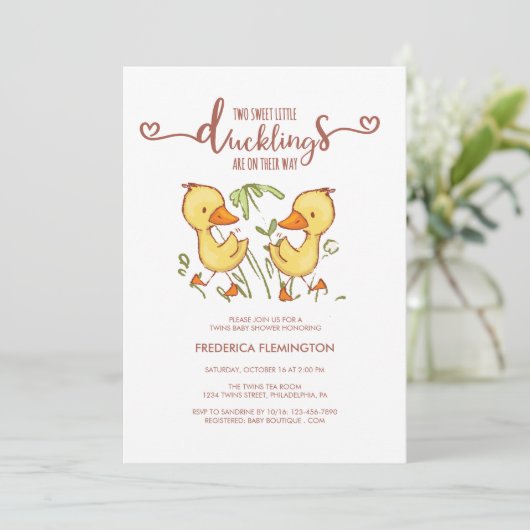 Ducklings Twins Baby shower Kaart (Staand voorkant)