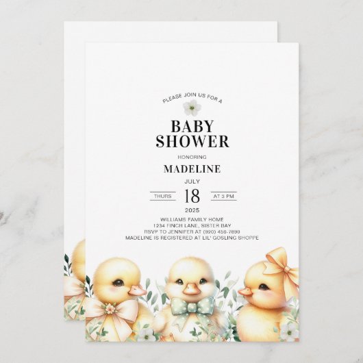 Ducks genderneutraal Baby shower Kaart (Voorkant / Achterkant)
