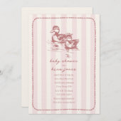 Ducks Woodland Doodle Pink Baby shower Kaart (Voorkant / Achterkant)