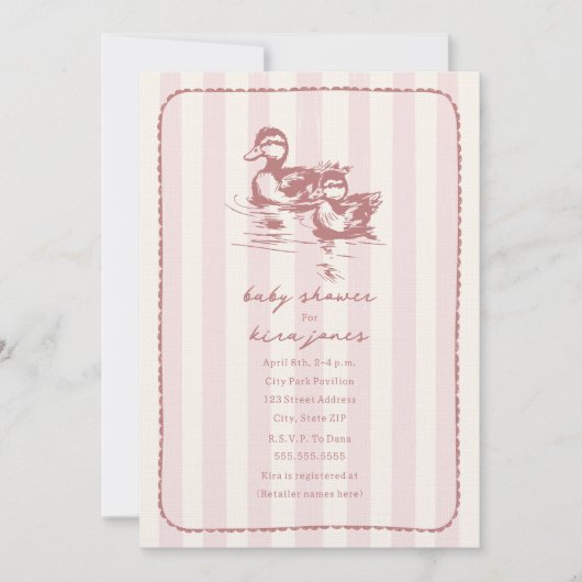 Ducks Woodland Doodle Pink Baby shower Kaart (Voorkant)