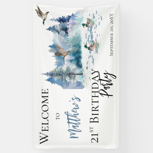 Ducks Woodland Forest Natuur 21st Birthday Party Spandoek (Verticaal)