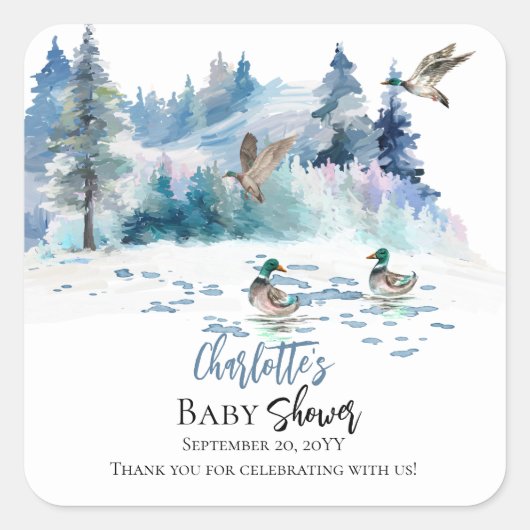 Ducks Woodland Forest Natuur Boy Baby shower Vierkante Sticker (Voorkant)