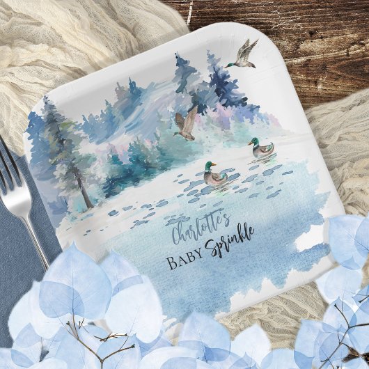 Ducks Woodland Forest Natuur Boy Baby Sprinkle Papieren Bordje