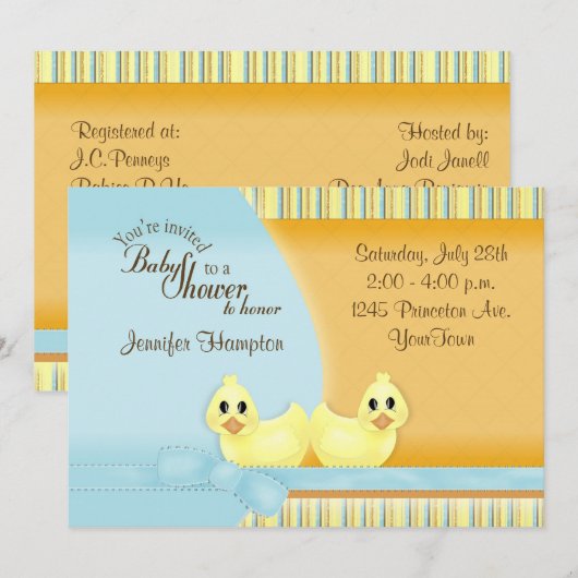 Ducky Baby shower Invitation Kaart (Voorkant / Achterkant)