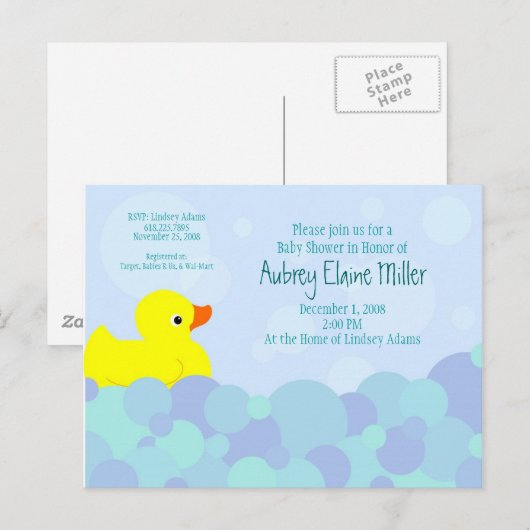 Ducky Bubble Bath Uitnodiging Briefkaart (Voorkant / Achterkant)