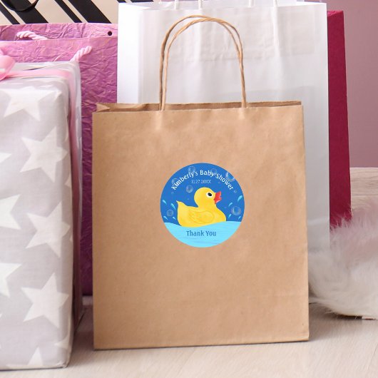 Ducky Bubbles Baby shower met zoete rubber Dank je Ronde Sticker