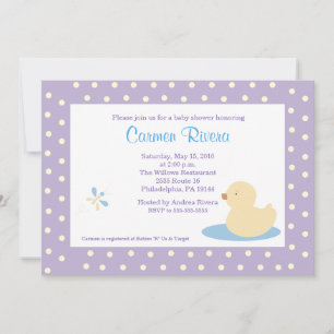 Ducky Duck (Paars) 5x7 Baby shower Uitnodiging