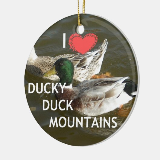 Ducky eend bergen. keramisch ornament (Links)