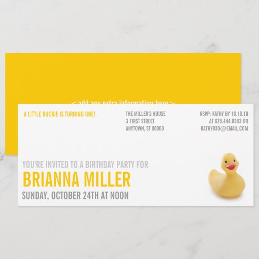 Ducky Kitsch Birthday Party Invitation Kaart (Voorkant / Achterkant)
