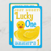 Ducky Lucky One eerste verjaardag uitnodiging (Voorkant / Achterkant)
