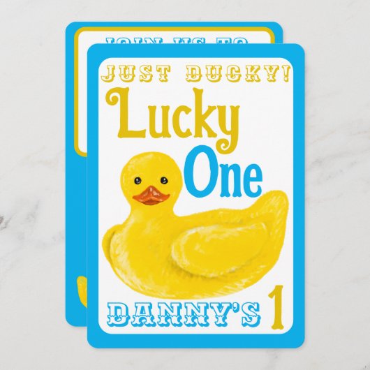 Ducky Lucky One eerste verjaardag uitnodiging (Voorkant / Achterkant)