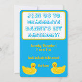 Ducky Lucky One eerste verjaardag uitnodiging (Achterkant)