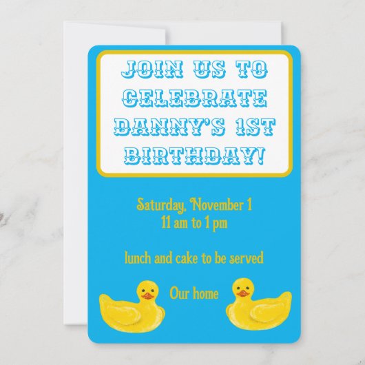 Ducky Lucky One eerste verjaardag uitnodiging (Achterkant)