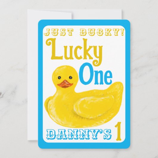 Ducky Lucky One eerste verjaardag uitnodiging (Voorkant)