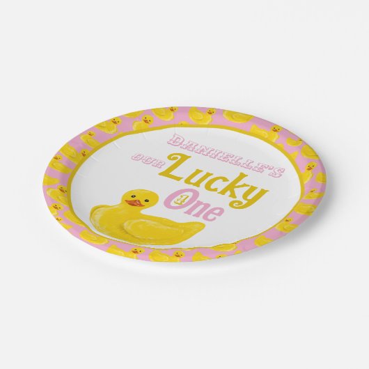 Ducky Lucky One eerste verjaardag uitnodiging Papieren Bordje (Gekanteld)