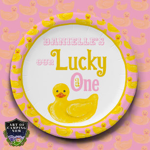 Ducky Lucky One eerste verjaardag uitnodiging Papieren Bordje