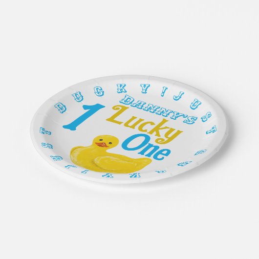Ducky Lucky One eerste verjaardag uitnodiging Papieren Bordje (Gekanteld)