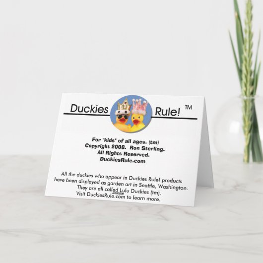 Ducky Roos! Feestdagen Kaart (Achterkant)