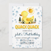 Ducky Yellow 1st Rubber Duck Verjaardag Uitnodigin Kaart (Voorkant)