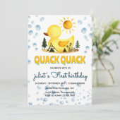 Ducky Yellow 1st Rubber Duck Verjaardag Uitnodigin Kaart (Staand voorkant)