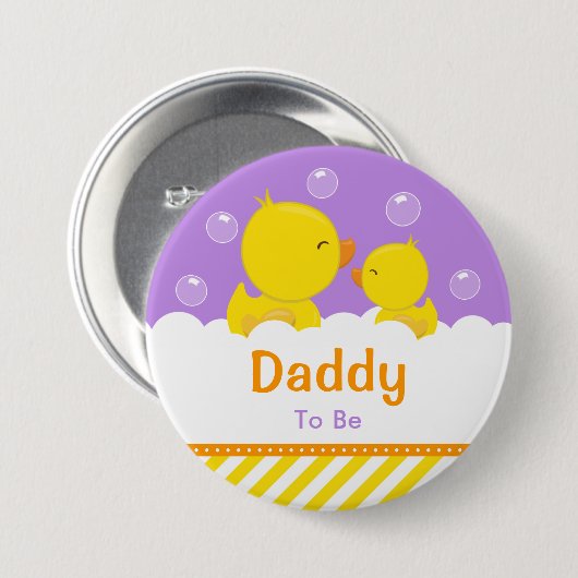 Ducky Yellow and Paars Dad to be Ronde Button 7,6 Cm (Voorkant /achterkant)