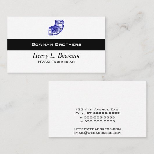 Duct Elbow Blue HVAC  Illustratie Visitekaartje (Voorkant / Achterkant)