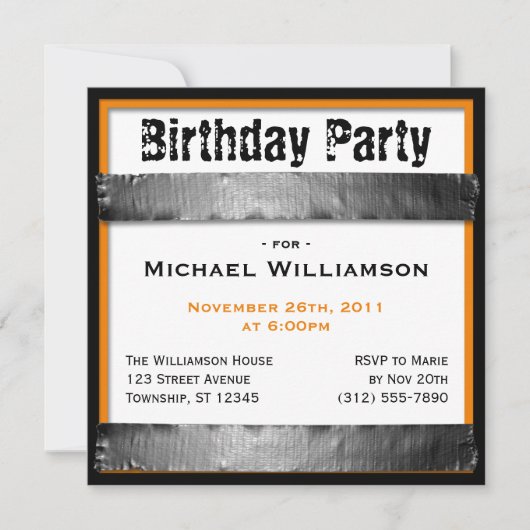 Duct Tape Square Mannen Oranje Birthday Invitation Kaart (Voorkant)