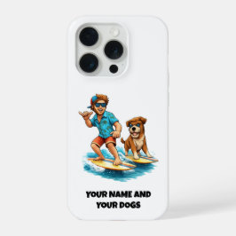 Dude and His Dog Surfing FUN Phone Sticker iPhone 15 Pro Case