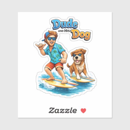 Dude and His Dog Surfing Sticker – Fun Dog & Surf  (Vel)