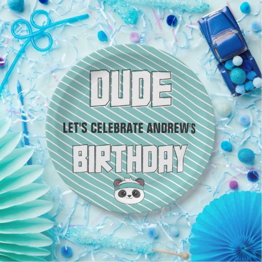 Dude Blauwgroen en Black Panda Verjaardagsfeest Papieren Bordje (Feest)