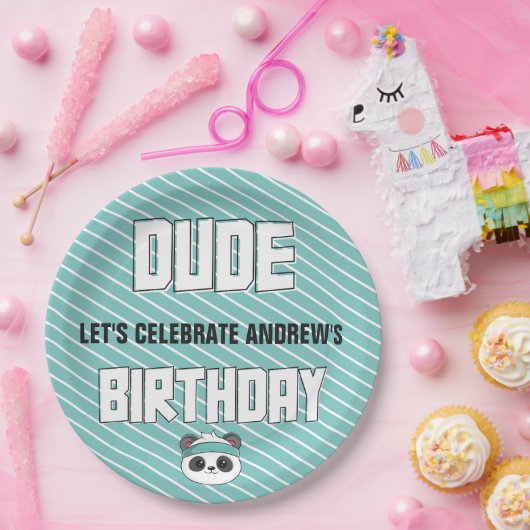 Dude Blauwgroen en Black Panda Verjaardagsfeest Papieren Bordje (Feest)