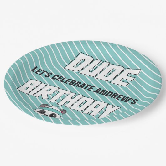 Dude Blauwgroen en Black Panda Verjaardagsfeest Papieren Bordje (Gekanteld)
