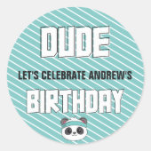 Dude Blauwgroen en Black Panda Verjaardagsfeest Ronde Sticker (Voorkant)
